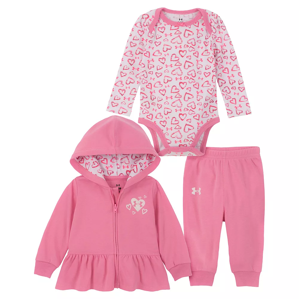 Baby Girl Under Armour 3-Piece Heart Thread Hoodie, Bodysuit & Joggers Set